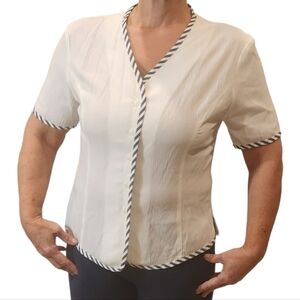 Rayon Blend Button Short Sleeve Blouse